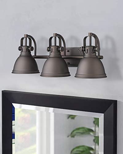 Emliviar 3-Light Vanity Light Fixture, Oil Rubbed Bronze Finish with Metal Shade, 4054 ORB