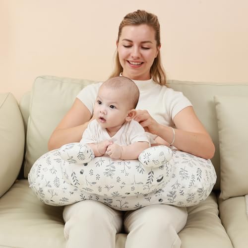 Image of lasoftan Nursing Pillow for Breastfeeding, Breast Feeding Pillow for Mom Support, Adjustable Waist Strap and Removable Cotton Cover, Leaves