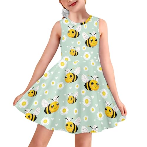 Girls Dresses Summer Breathable Loose Dance A Line Skater Dress Casual Flowy Midi Fit and Flare Sundress