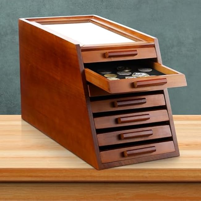 Pocket Knife Display Case Glass Top Display Case Holder Tool Storage Cabinet with Felt Bottom Drawers 7-Tier Pocket Knife Storage for Men Gift