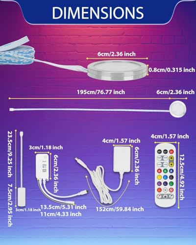Eclairage de Vitrine à LED RGBW avec Télécommande, Synchronisation Musicale, 3 Méthodes de Contrôle, Changement de Couleur, Lumières Puck Set de 6, Multicolores – vue 5