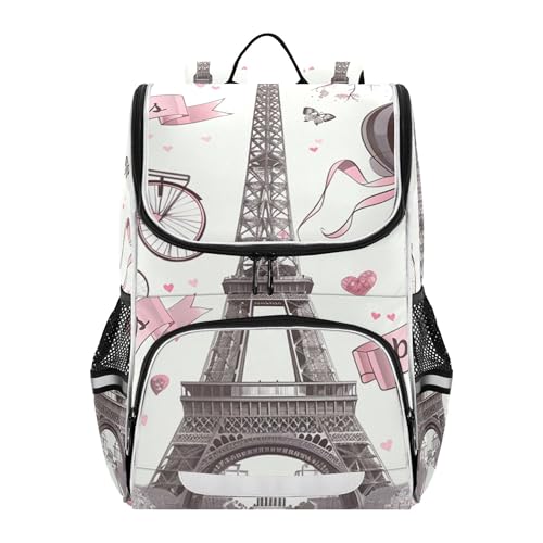 Romantic Paris Eiffel Tower Printed Backpack Printed Student School Bag Large Capacity Bookbag Rucksack for Work School Travel Daypack