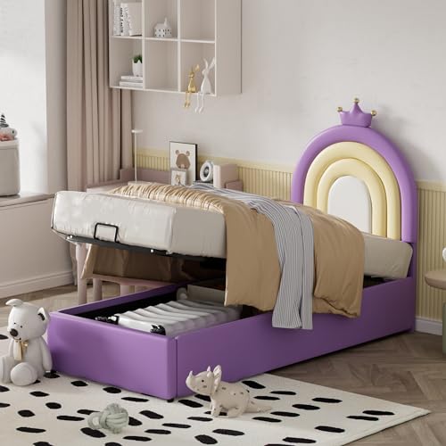 Cama tapizada 90 x 200 cm, cama hidráulica, con somier y cabecero, cama juvenil, para adultos y jóvenes, soporte de listones de madera, fácil montaje, cabecero regulable en altura, poliuretano,