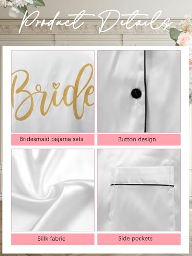 Jecery Womens Satin Pajamas Set for Bride & Bridesmaid, Short Sleeve Sleepwear with Hair Band for Wedding Bridal Party Gifts2