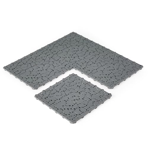 Image of Amazon Basics Interlocking Pebble Effect Floor Tiles - Natural Grey Design for Indoor & Outdoor Use, Maintain