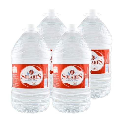 Agua Mineral Natural Solares 5 Litros – Pack 4 Garrafas (20 Litros) – pH 7,7, Sin Gas – Ideal para Hogar, Cocina y Consumo Diario
