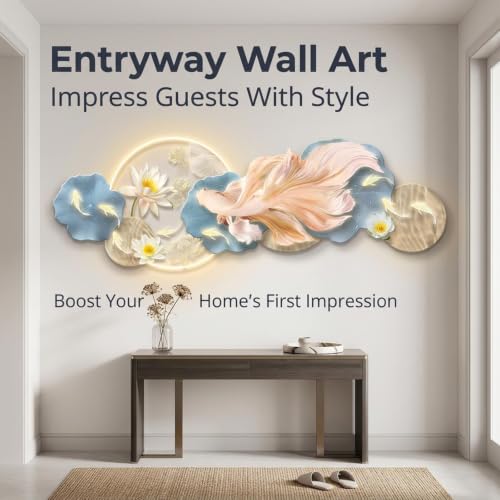 3DWall Art Decor, Glow LED Fish‑Shape Sculpture, Acrylic&Crystal Porcelain
