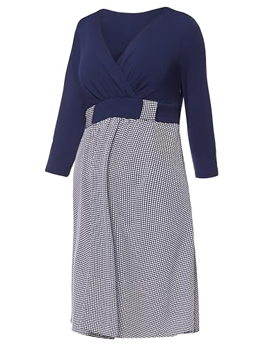 Be Mammy Vestido Premamá Elegante y Casual - Diseño de Manga Larga. BE20-243 (Azul Marino/Lunares, L)