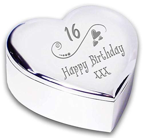16th 16 Sixteenth Birthday Hearts Heart Shaped Trinket Box Novelty Keepsake Gifts for Girls Her Daughter Best Friend