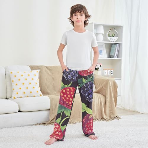 ZZXXB Berry Strawberry Boys Long Pants Soft Trousers Elastic Waist Kids Lounge Bottoms with Pockets S-XL 6