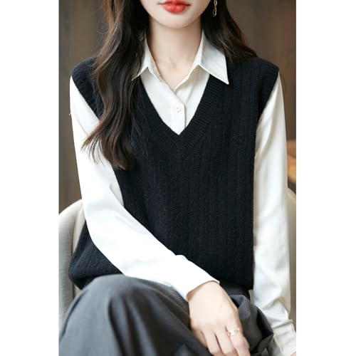 Image of Blostirno Women's Sweater Vest V Neck Sleeveless Solid Trendy Ribbed Knit Pullover Sweaters Crochet Flower Tank Tops