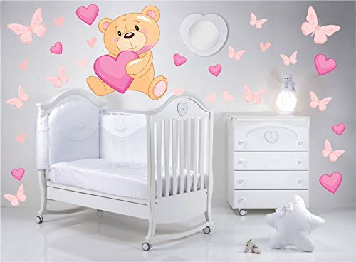 Adesivi Murali Cameretta - ORSETTO CUORE ORSO FARFALLE - 48 cm - WALL STICKERS