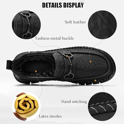 Men's Soft Leather Platform Slip-On Loafers Fashion Metal Buckle All-Match Non-Slip Flat Casual Walking Shoes2
