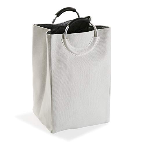 Versa 19487075 Cesto de Ropa para la Colada con Asas Plegable, Poliéster, Blanco, 55 x 30 x 46 cm