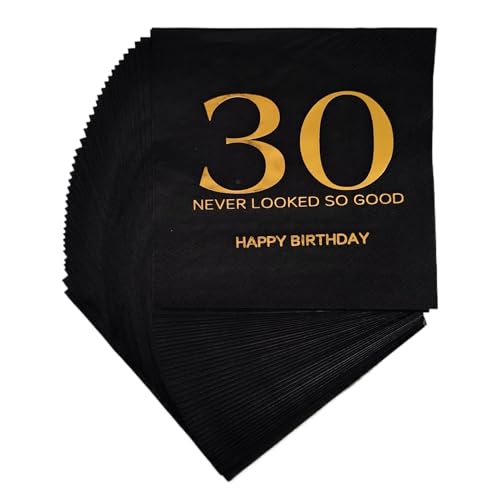 40pcs 30th Birthday Party Napkins,Black and Golden 30th Birthday Disposable Cake Beverage Dessert Napkins,Men/Women 30th Birthday Party Supplies
