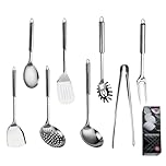 HOLADAWN Stainless Steel Kitchen Cooking Utensil Set - 8 Pcs Premium Serving Utensils with Spatula, Turner, Ladle, Spoon, Tongs & More