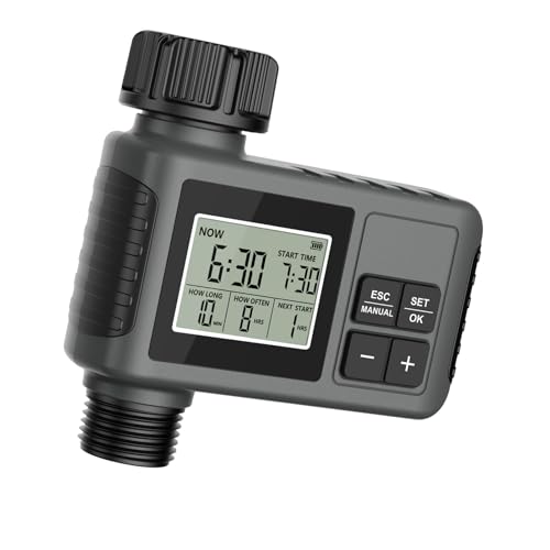 ZASCHMOY Timer Nawadniania Ogrodu, Programowalny Timer Nawadniania z funkcją Opóźnienia Deszczu i blokadą rodzicielską, Duży Ekran LCD IPX5 Odporny na Deszcz dla Roślin w Basenach (Wątek brytyjski)