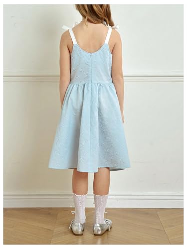 Verdusa Girl's Floral Jacquard Bow Tie Shoulder Dress Sleeveless A Line Flared Summer Dresses2