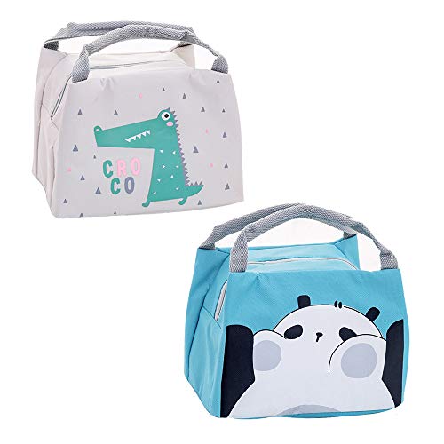 N\O 2 Piezas Bolsa Térmica Comida, Bolsas de Almuerzo Caja Porta con Aislamiento, Titular de Almuerzo Contenedor Tela Impermeable Plegable Bolso de Picnic para Mujeres, Adultos, Estudiantes y Niños