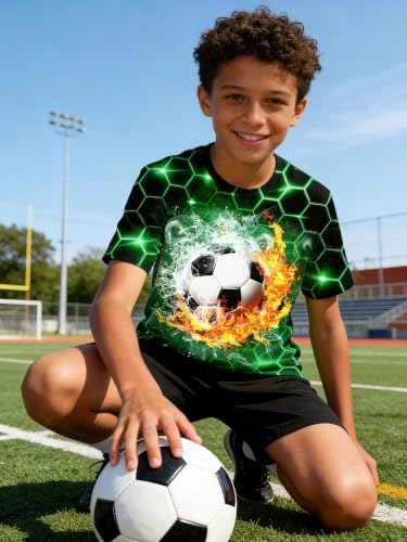 Image of Boys 3D Graphic Short Sleeve Shirts Cool Novelty Tees for 6-14 Years | Crew Neck, Comfy Loose Fit, Ideal For Sports Fans, Sports Game & Daily Casual Wear