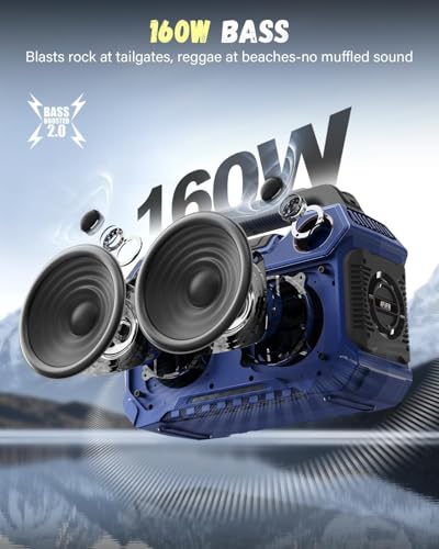 Image of Outdoor Bluetooth Speaker 160W: IP67 Waterproof, 24H, TWS | Rugged portable speaker with deep bass, LED lights, TWS pairing for parties, beach, travel, camping, garage