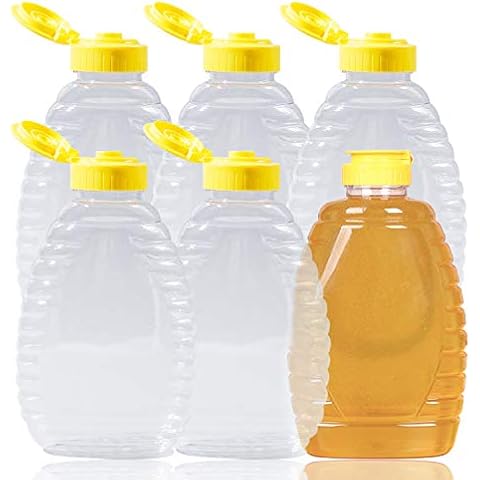 6 Pcs 12 Oz Honey Jars, Lainrrew Plastic Honey Bottles Clear Empty Honey Containers Honey Dispenser Squeeze Honey Bottle with Leak Proof Flip-Top Caps for Storing and Dispensing (12oz) Cover