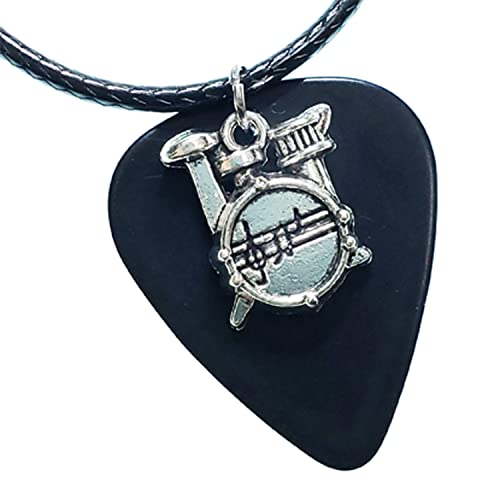 Guitar Pick Necklace Drums & Vegan Leather Cord Chain #TOP3