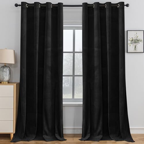 YSTELLAA Rideau Velours Occultant Lot De 2, 140×175CM, Rideau Thermique Isolant Anti Froid Et Chaleur Opaque, Moderne, Anti Bruit À Oeillets, pour Salon Et...