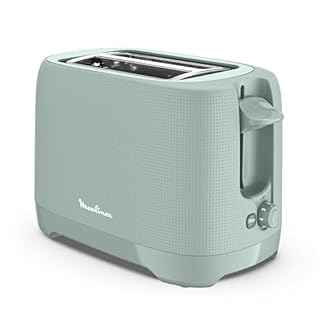 Moulinex Grille-pain 2 fentes extra-larges, Bouton arrêt, 7 niveaux de dorage, Réchauffage, Poignée de surélévation, Tiroir ramasse-miettes amovible, Morning, Eucalyptus, LT2M1310