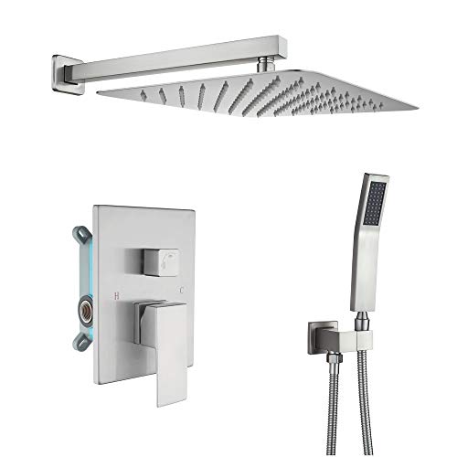 Hottest Sales DoBrass Shower Faucet with Valve, Brushed Nickel Shower System with 10-inch Showerhead and HandHeld Shower, Wall-Mounted