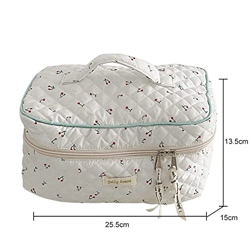 Cessfle Kawaii Cotton Makeup Bag Large Travel Cosmetic Bag Quilted Coquette Makeup Pouch Aesthetic Floral Toiletry Bag #TOP6