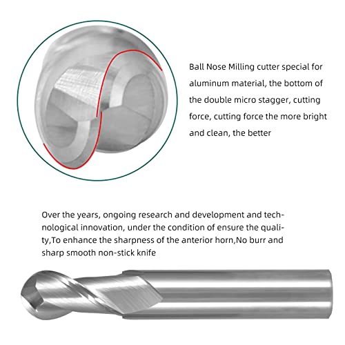 Image of XJL 3 Pcs Carbide Ball Nose End Mill R Angle CNC End Mills Machine Milling Cutter Spiral Mills Tool for Aluminium 2 Flute HRC 55