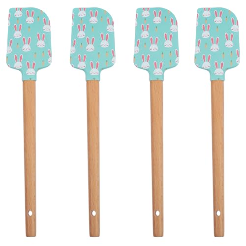 Garneck 4PCS Easter Silicone Spatula: Bunny Baking Utensils Set Multiuse Cream Scraper with Wooden Handle for Jam Cheese Cake Icing Mixing