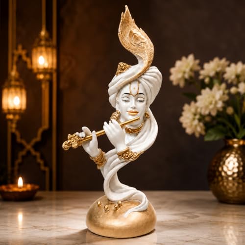 Image of ARMONIA Lord Krishna Idol Marble Dust Statue Murti for Home Decor, Pooja Room & Mandir | Krishna Sculpture Showpiece for Living Room| Housewarming Gift | 22.83 Inch | (Includes Microfiber Cloth)