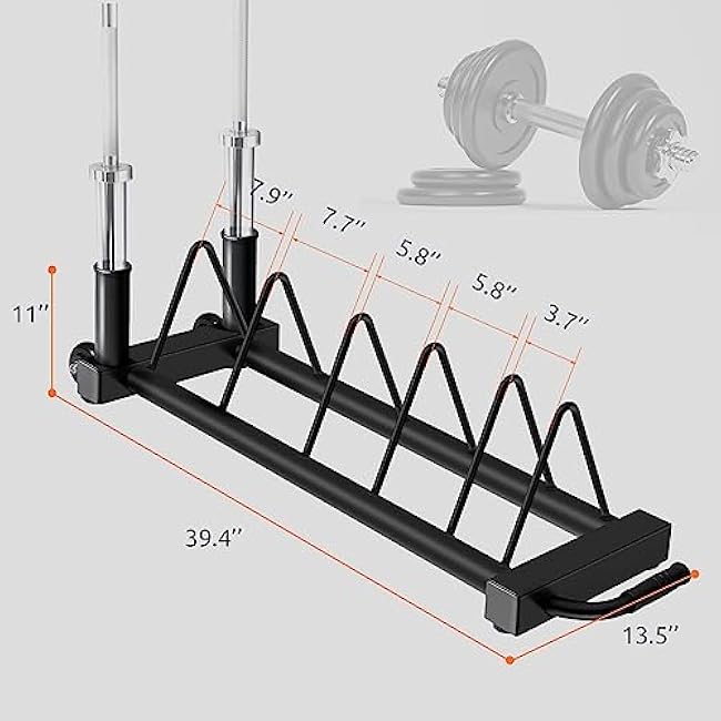 RitFit Horizontal/Vertical Weight Plates Rack, Weight Storage Rack with Barbell Bumper Weight Plates Holder for 2-Inch Weight Plates, Olympic Bar Storage Rack with Handle and Rolling Wheels