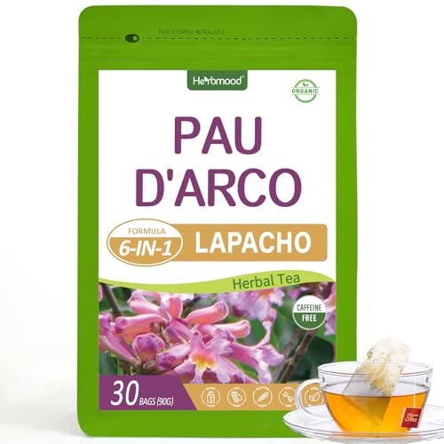 Herbmood Pau d'Arco (Lapacho) Tea Bags, Natural Dandelion, Bupleurum Herbal Extract for Body Detoxification Support, Lymphatic Detoxification & Immune Support. 30 bags