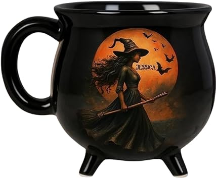Custom Witch Cauldron Mug Personalized Witches Brew Cauldron Stoneware Mug, Witch Mug Halloween Coffee Cups for Women, Besties, Sisters, BFF, Family, Yourself, Witching You a Wicked Brew Mug Gift
