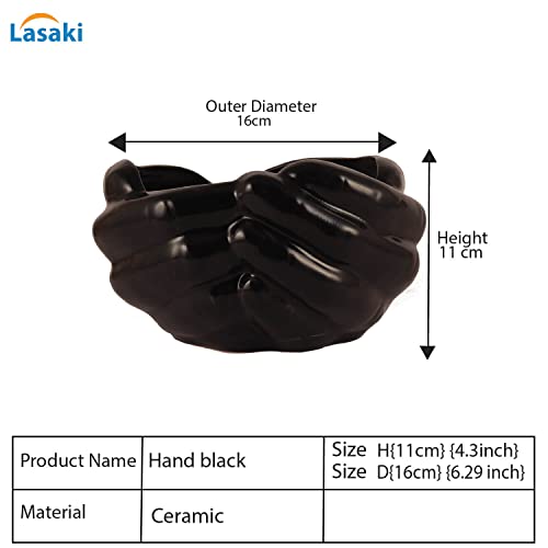 Image of Lasaki Hand Ceramic Pots for Indoor Plants, Planters, Flower Pot Living Room Home Decor Office Tabletop Desk Garden (Color: Black)(Plants not Included)