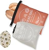 Bread Bags for Homemade with Beeswax Wrap - Zipper Reusable Bread Bag for Sourdough 2-Pack, Large Reusable Food Storage Bag to Keep Sourdough Fresh, Freezer-Safe, Eco-Friendly (Orange&Grey)