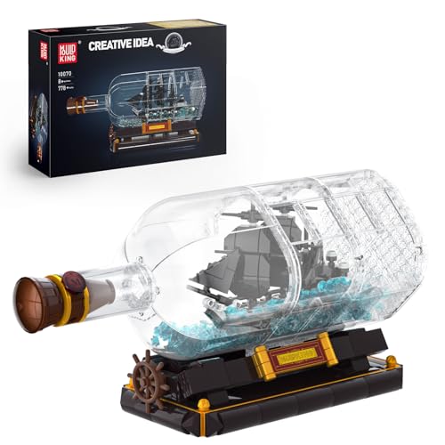 Mould King 10070 Piratenschiff in Flasche Bausteine Black Pearl Segelschiff...