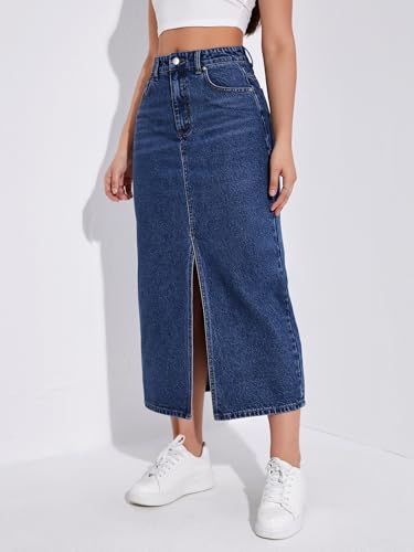 Image of Shasmi Women's Spring /Summer Casual Front Split Thigh Straight Denim Skirt ll Denim Skirt for Women Long ll Skirt & top for Women ll Skirts for Women Long Length (Skirt 159)