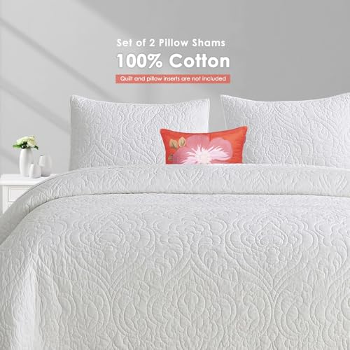 Querencia PL-00750 Set Of 2 100% Cotton Pillow Shams Standard Size - Quilted White Shams Queen Size, Paisley Bed Pillow Shams thumb #1