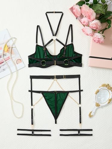 Image of Lilosy Sexy Pu Leather Strappy Underwire Garter Belt Lingerie Set