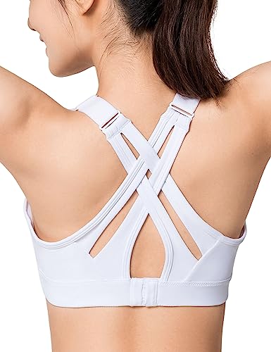 イベット スポーツブラ 揺れない レディース クロスバック 速乾 調整可能 ハイサポート スポブラ 大きいサイズ ランニング トレーニング ジム スポーツブラジャー L Plus ホワイト