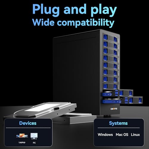 Image of CENMATE Aluminum 10 Bay Hard Drive Enclosure with Cooling Fan for 2.5 inch /3.5 inch SATA HDD /SSD with USB A /C 3.0, Support Hot Swappable, Tool-Free HDD Enclosure, DAS(NO RAID /NAS)