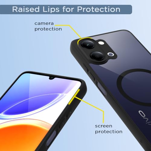 Image of Amazon Basics Back Cover for Vivo Y11 5G Compatible with Mag-Safe | Shockproof Design | Hard Transparent Back Case (Black Mag-Safe)
