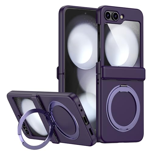 MALEWOLF Magnetic Case for Samsung Galaxy Z Flip 5 Compatible with Magsafe, Built-in Kickstand & TPU Hinge Protection Flip 5 Case, Matte PC Cover Ultra Shockproof Phone Case for Z Flip5 (Dark Purple)