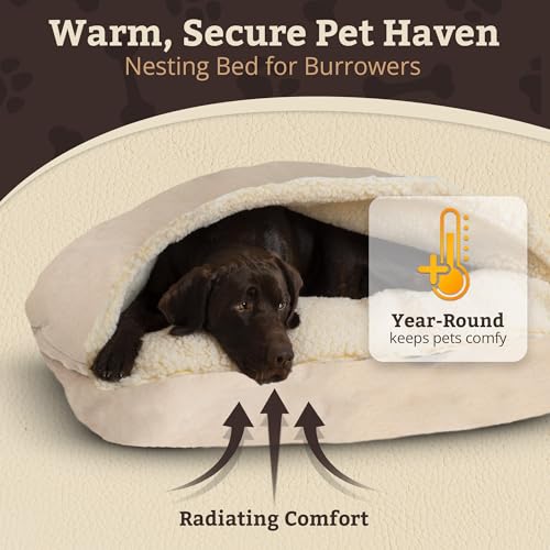 Image of Snoozer Rectangle Cozy Cave Dog Bed, Hooded Dog Bed, Buckskin (XL)
