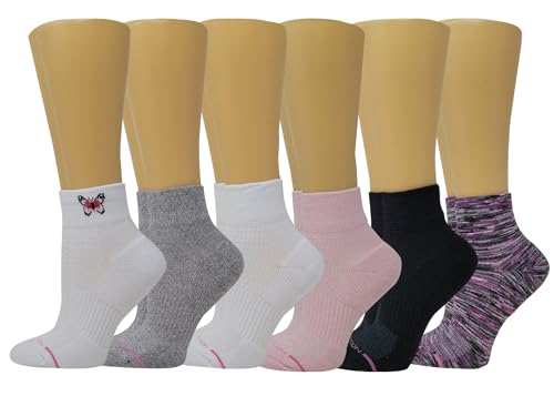 Dr. Motion Compression Quarter Socks For Women With Enhanced Cushion And Breathable Arch Support 6 Pairs (Assorted 1)