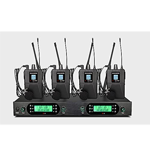 Lazzzgua Wireless Microphone System, 4-Channel Uhf LCD Display Frequency Cordless Mic Set with Four Handheld Mics, All Metal Build, Fixed Frequency, Ideal for Church,Karaoke,Weddings, Events